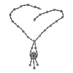 Edwardian Aquamarine Rhinestone Vintage Floral Necklace