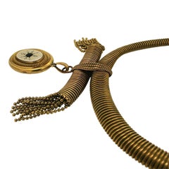 Victorian Gilt Metal Gaspipe Chain and Locket Necklace