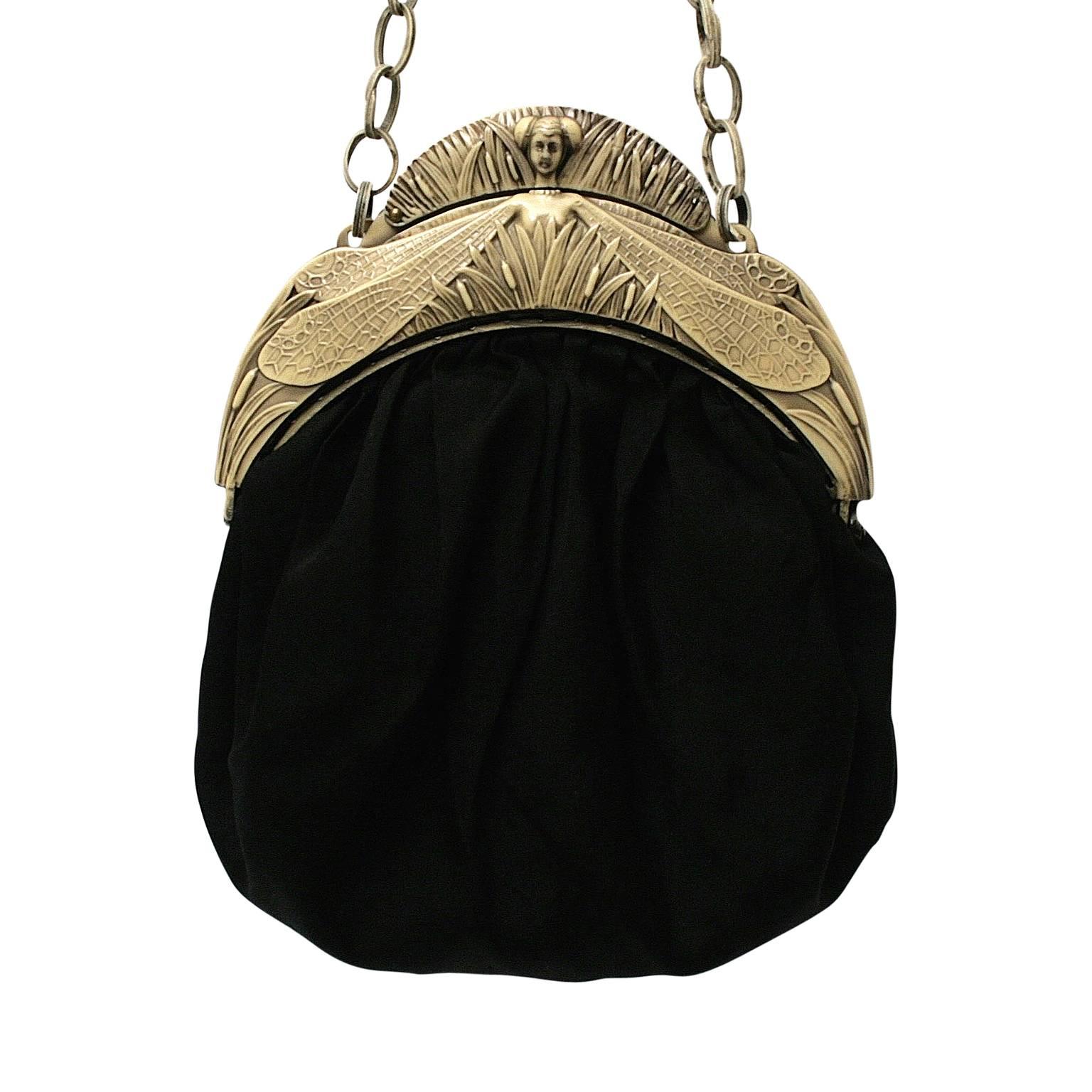 1910s Art Nouveau Black Silk and Celluloid Vintage Evening Bag