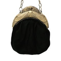 1910s Art Nouveau Black Silk and Celluloid Antique Evening Bag