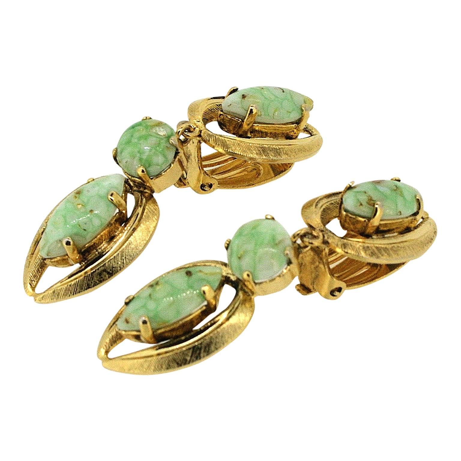 Christian Dior 1963 Green Marbled Glass Vintage Earrings In Excellent Condition For Sale In Wigan, GB