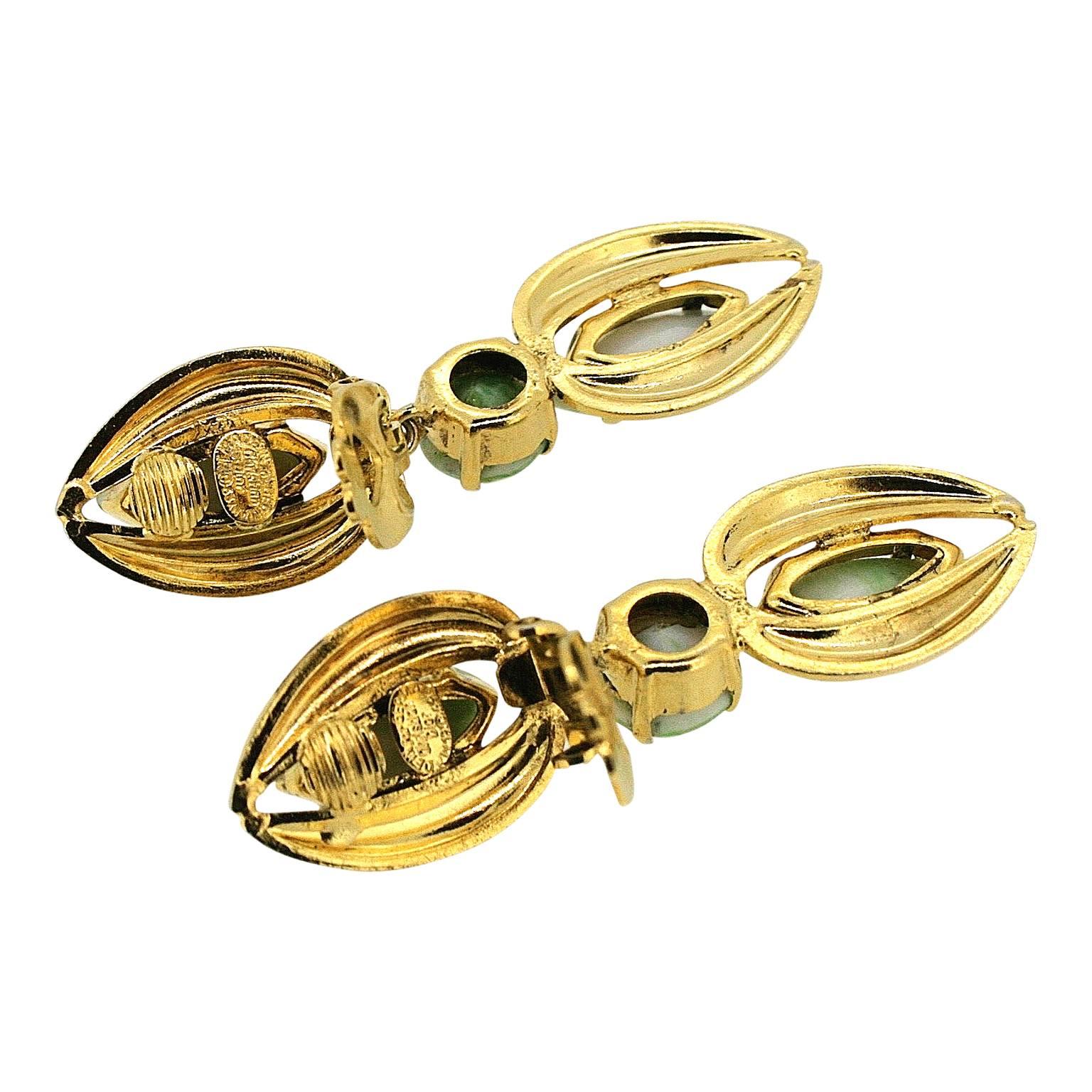 Christian Dior 1963 Green Marbled Glass Vintage Earrings For Sale 1