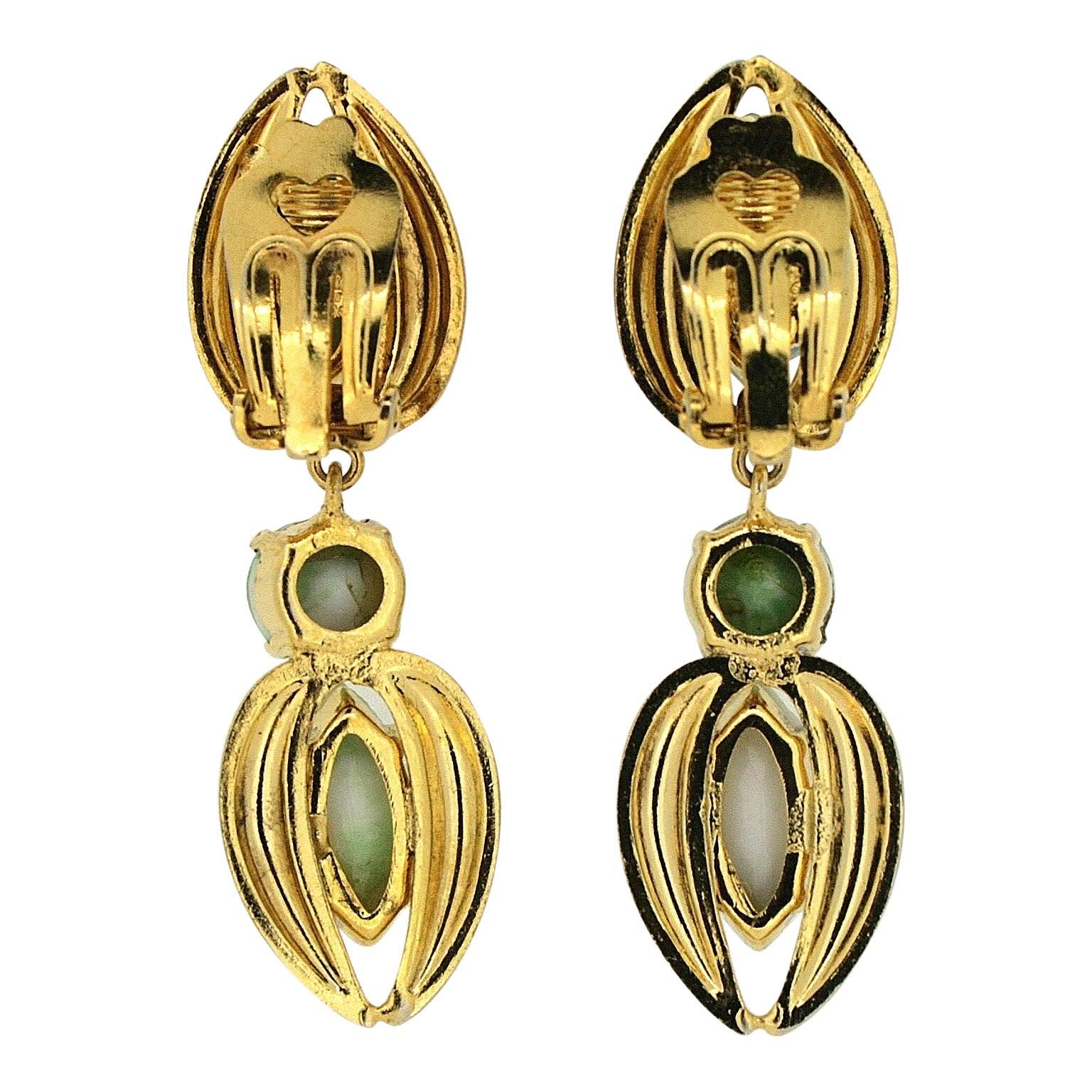 Women's Christian Dior 1963 Green Marbled Glass Vintage Earrings For Sale