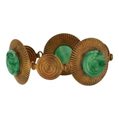 1920s French Art Deco Green Glass Vintage Bracelet