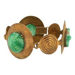 1920s French Art Deco Green Glass Vintage Bracelet