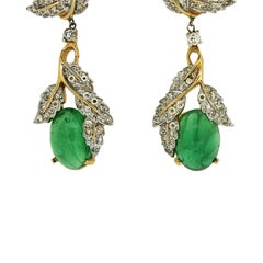 Jomaz 1960s Green Glass Floral Design Vintage Earrings