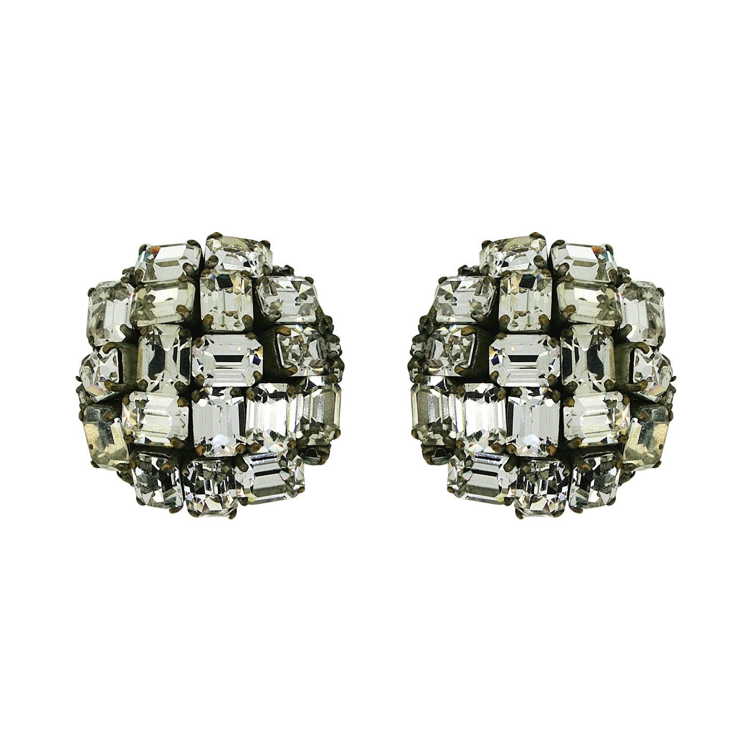 Coppola e Toppo 1960s Clear Rhinestone Vintage Circular Earrings For Sale