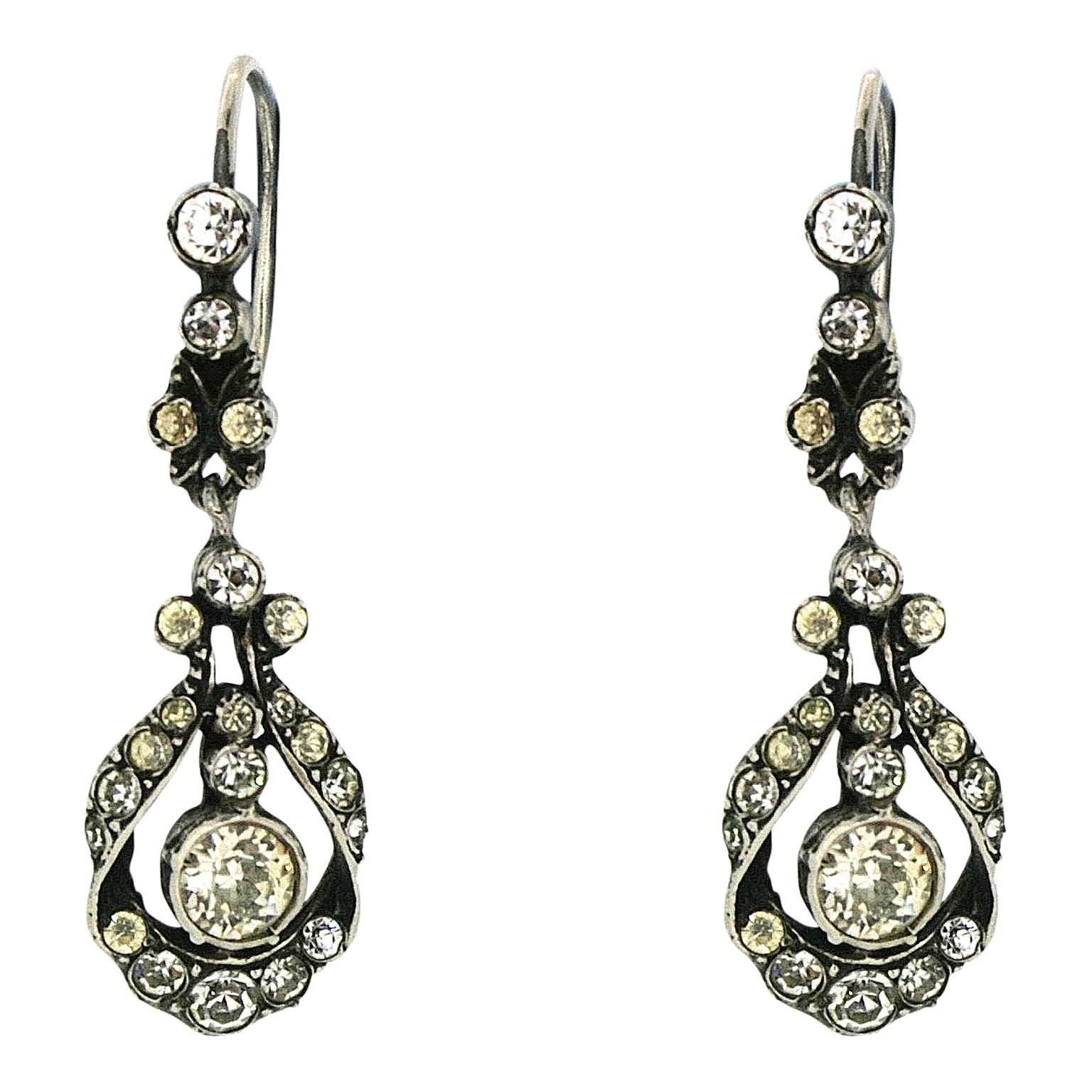 Edwardian Silver and Rhinestone Vintage Earrings