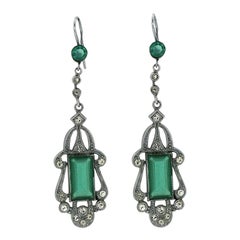 Art Nouveau 1910s Green Glass Antique Earrings