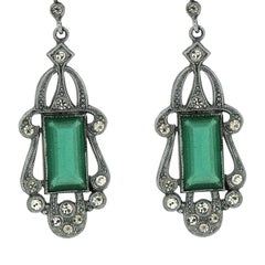 Art Nouveau 1910s Green Glass Vintage Earrings