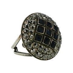 René Mittler 1920s Blue Rhinestone and Cut Steel Vintage Ring