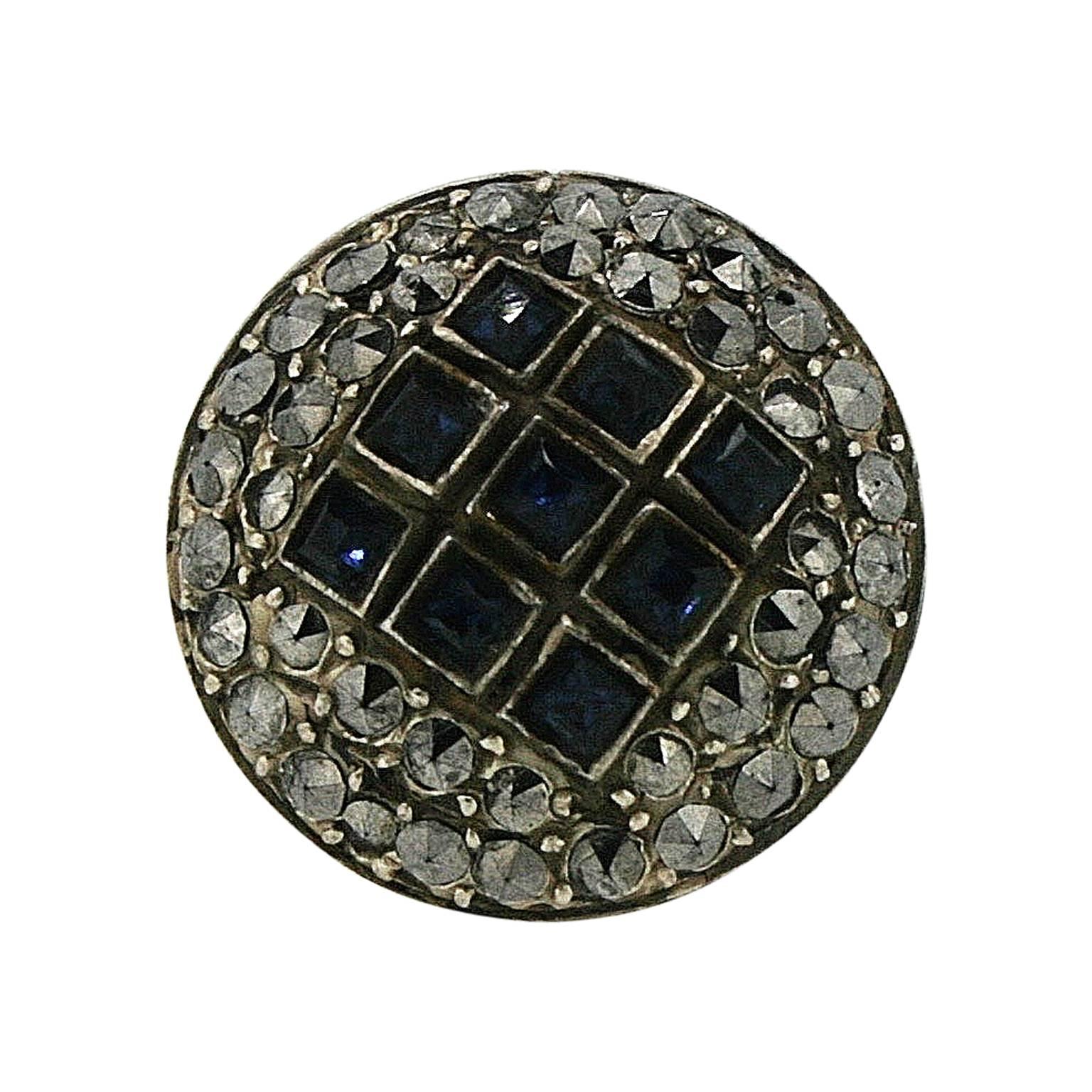 René Mittler 1920s Blue Rhinestone and Cut Steel Vintage Ring For Sale