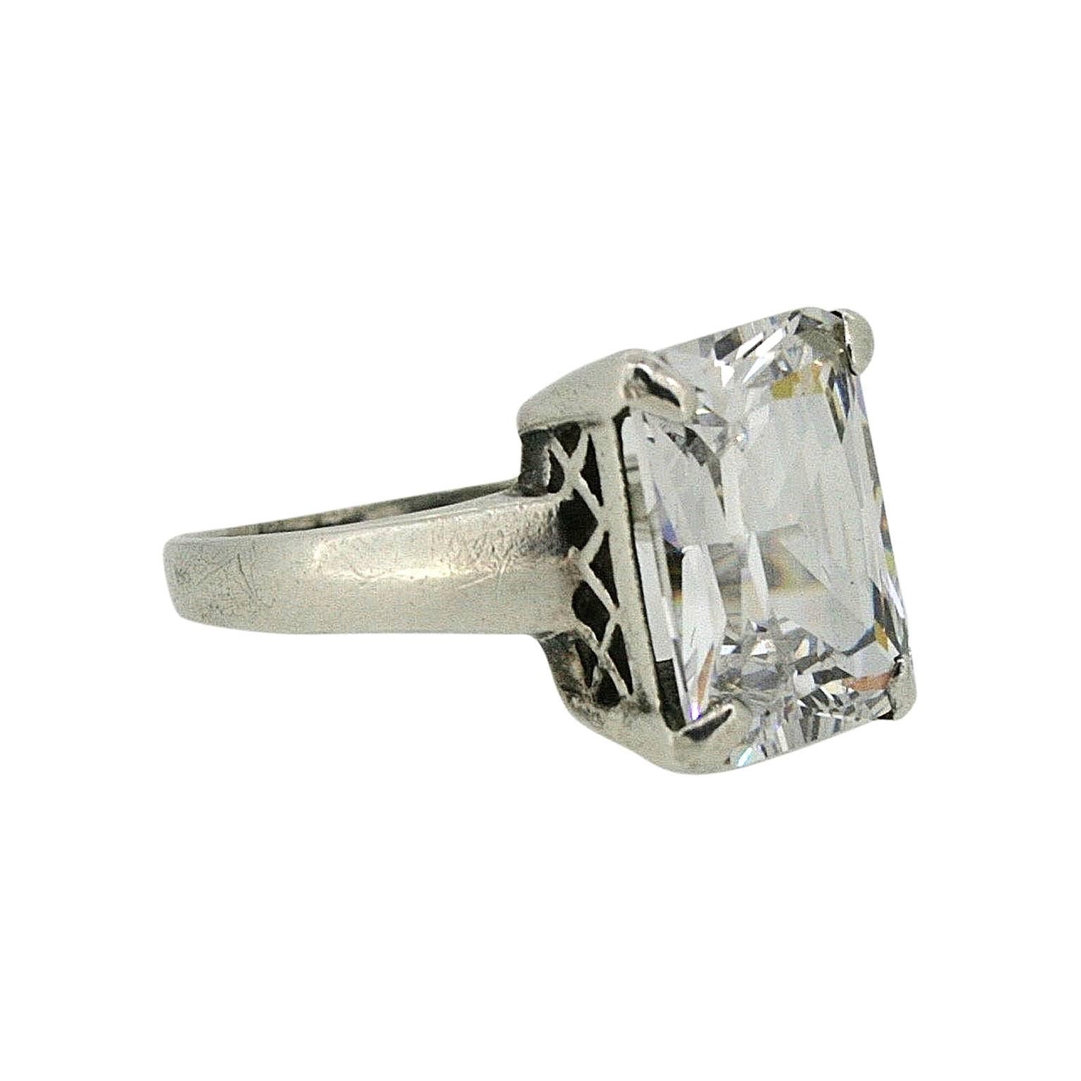 1930s Art Deco Solitaire Clear Rhinestone Vintage Ring
