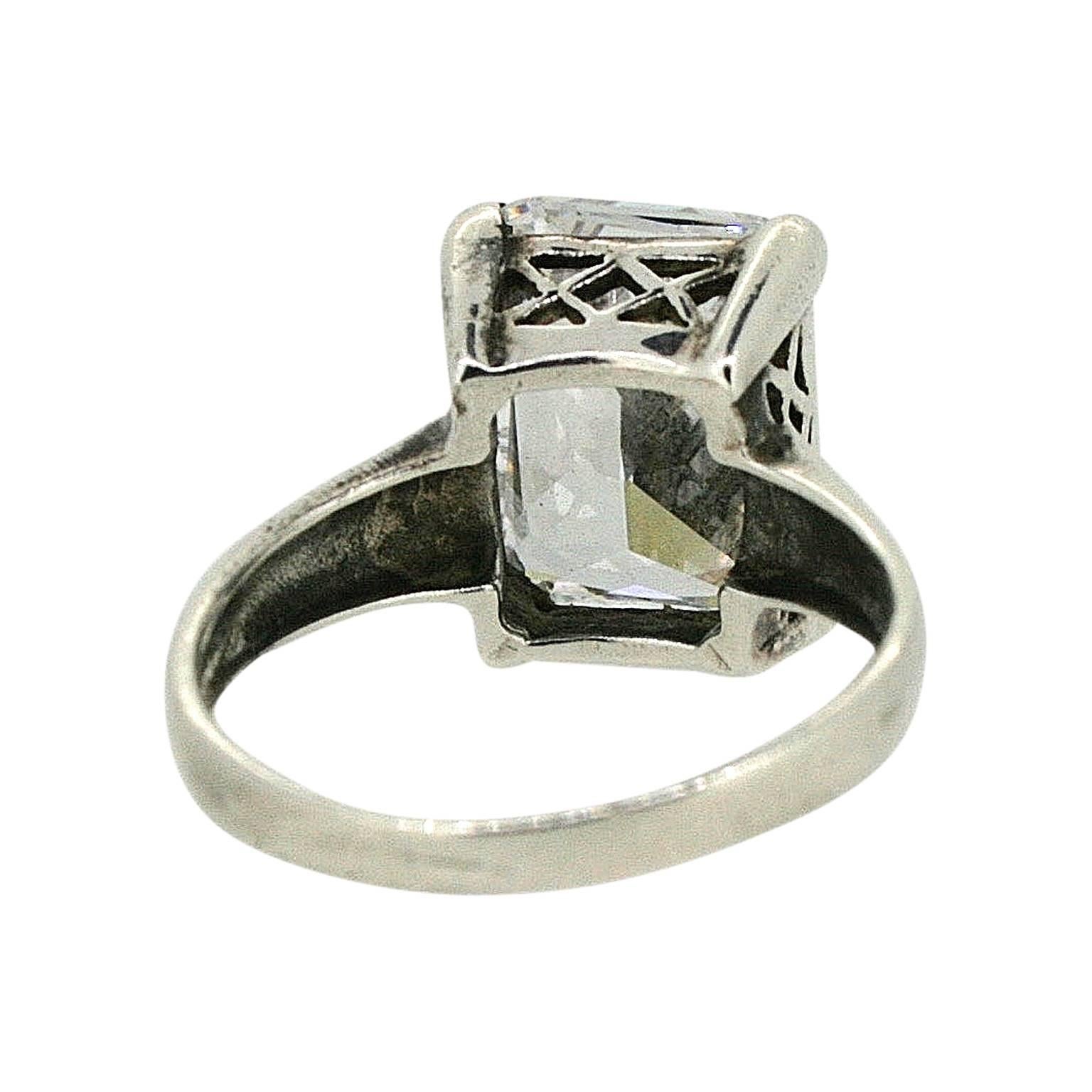 Women's 1930s Art Deco Solitaire Clear Rhinestone Vintage Ring