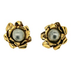 Yves Saint Laurent 1980s Faux Pearl Vintage Flower Earrings