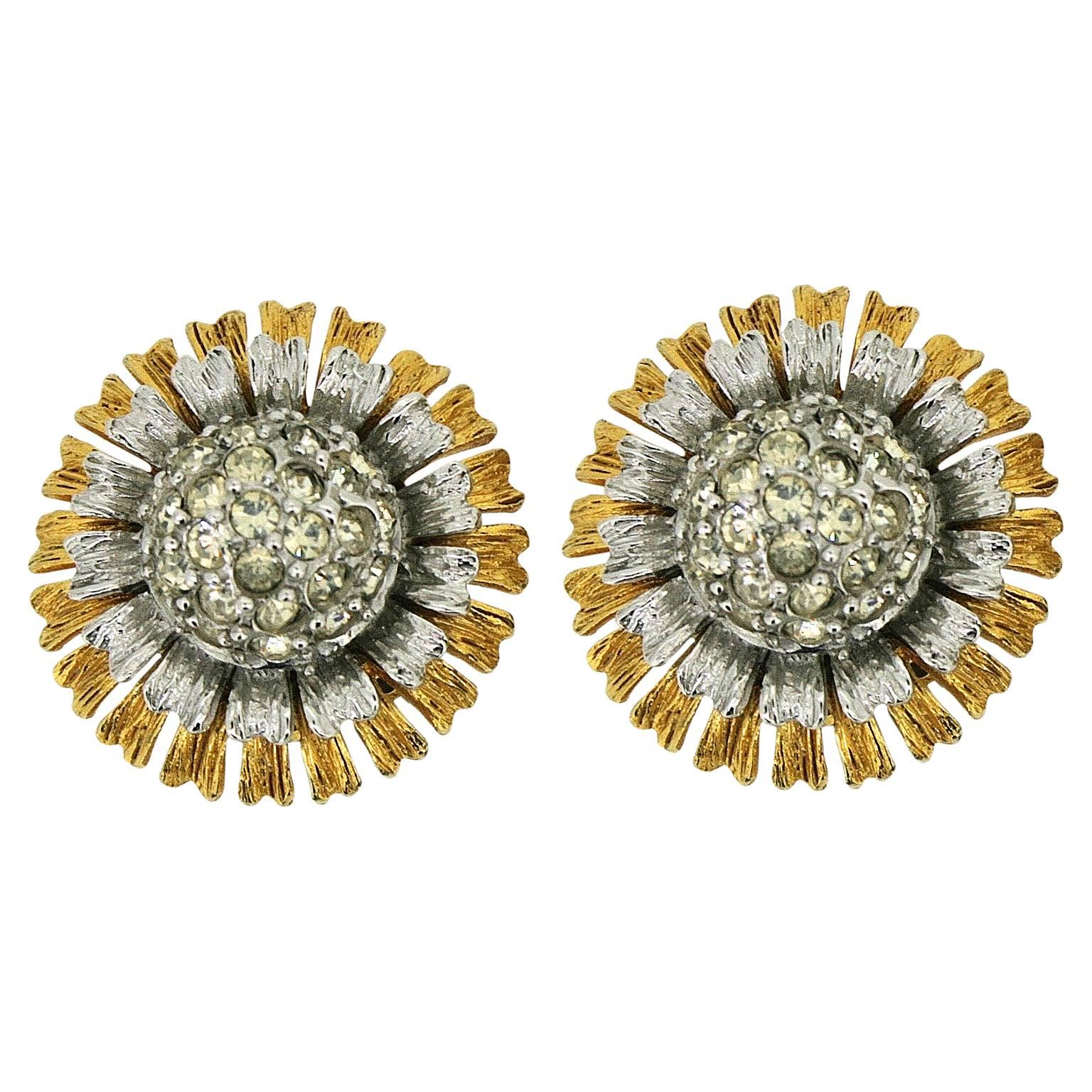 Hattie Carnegie 1950s Vintage Rhinestone Daisy Earrings For Sale