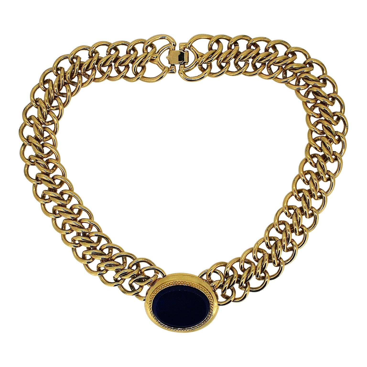 Monet 1980s Gold Plated Chain Vintage Statement Necklace For Sale