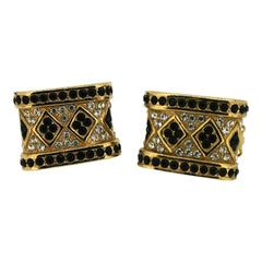 Ciner 1970s Vintage Rhinestone Pattern Earrings
