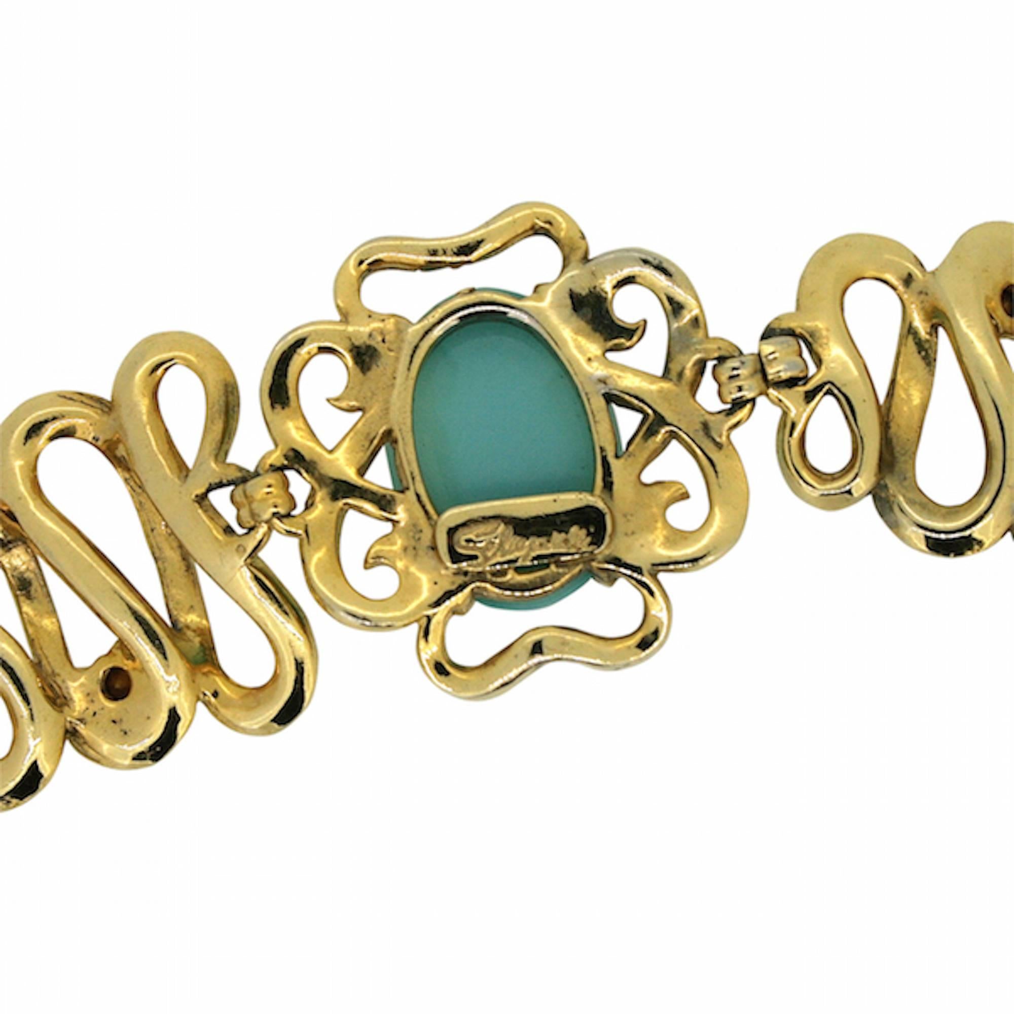 Schiaparelli 1950s Vintage Turquoise Glass Bracelet In Good Condition For Sale In Wigan, GB