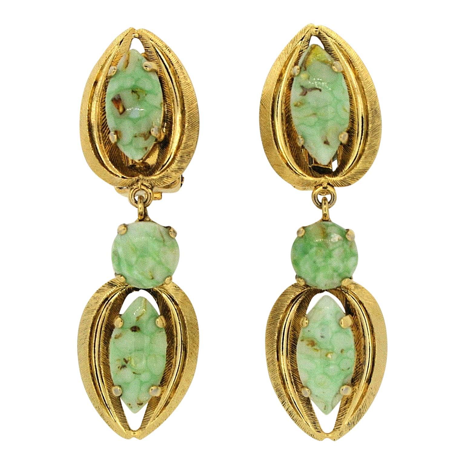 Christian Dior 1963 Green Marbled Glass Vintage Earrings For Sale