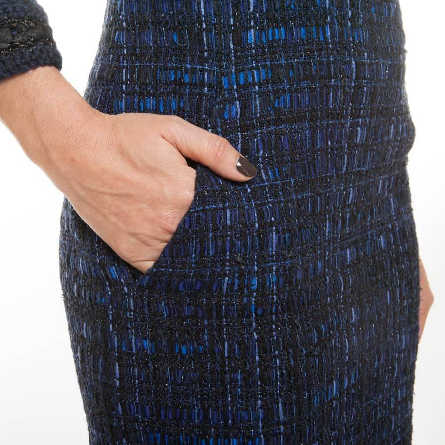 Chanel Dress Paris Shanghai Collection in Blue Silk Tweed and Bicolor Wool 2
