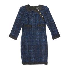 Chanel Dress Paris Shanghai Collection in Blue Silk Tweed and Bicolor Wool