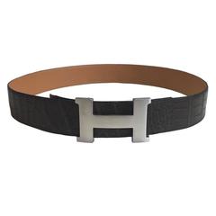 HERMES Brown Crocodile Porosus Belt