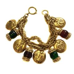 CHANEL Vintage Charms Gilt Metal Bracelet 5
