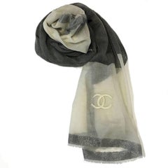 CHANEL Shawl in Ivory, Anthracite, Dark Gray Border, Silver Threads