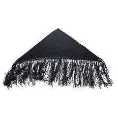 Retro Rare Hermes Fringed Shawl in black Cashmere, Wool and Lamb