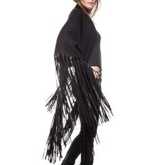 Rare Hermes Fringed Shawl in black Cashmere, Wool and Lamb