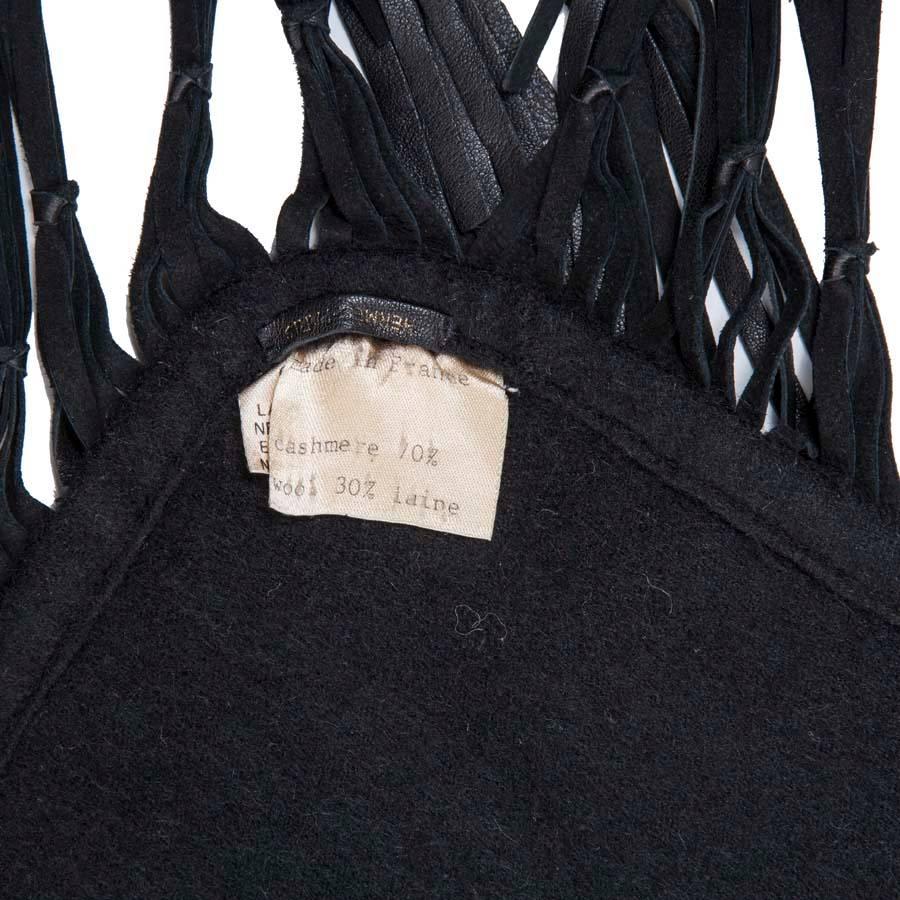 Rare Hermes Fringed Shawl in black Cashmere, Wool and Lamb 3