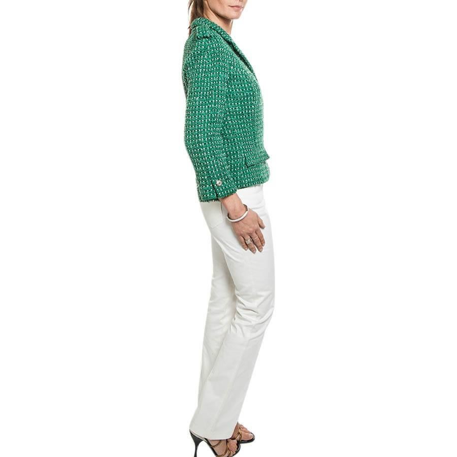 Women's Chanel Set in Green Tweed and White Jeans 36FR