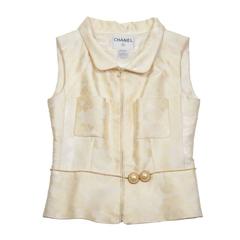 Chanel Spring 2001 Cotton Sleeveless Jacket with a Beaded Pearl Belt 42FR