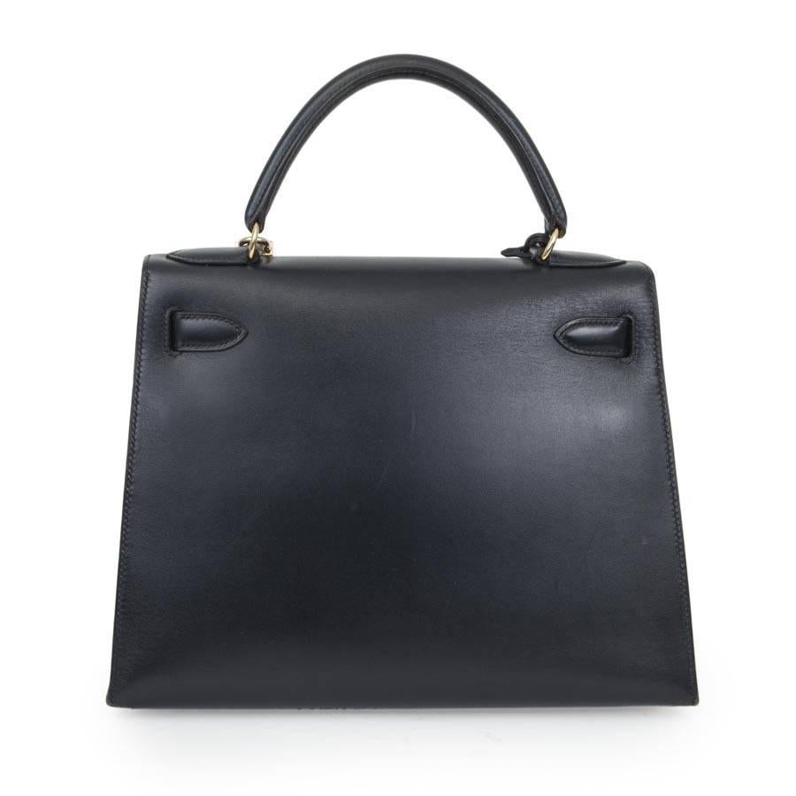 Black Hermès Kelly 28 Sellier Night Blue leather Bag 1994