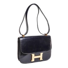 Hermès - Sac Constance vintage en veau box bleu marine