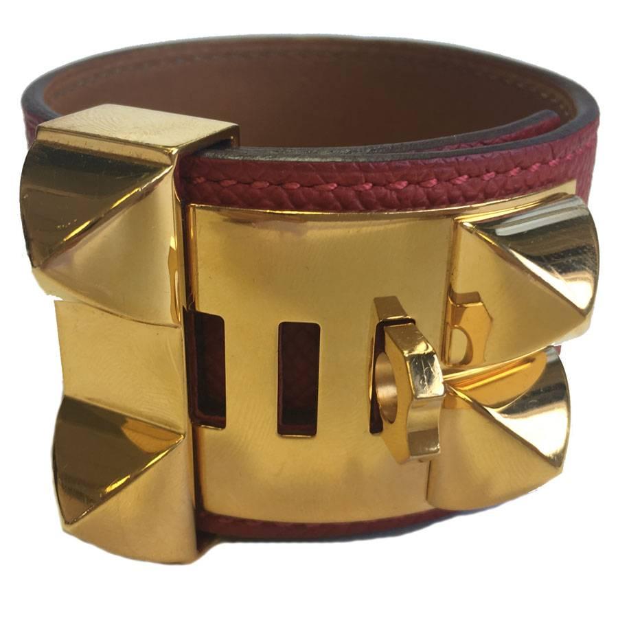 Hermès CDC Bracelet in Red Epsom Calfskin Gold Plated Hardware 4