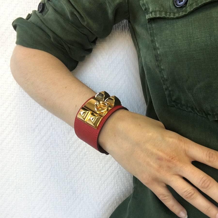 Hermès CDC Bracelet in Red Epsom Calfskin Gold Plated Hardware 6