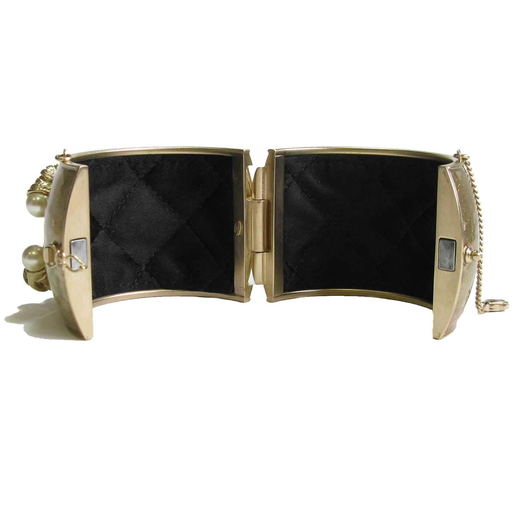Chanel Gilt Metal, CC Set with Glass Pearls and Glittery Gold Resin Cuff 1