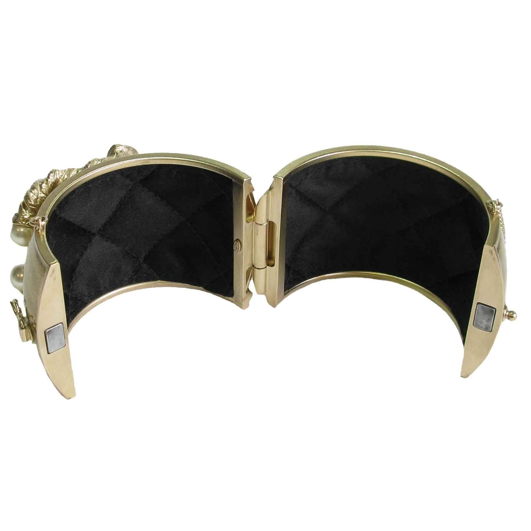 Women's Chanel Gilt Metal, CC Set with Glass Pearls and Glittery Gold Resin Cuff