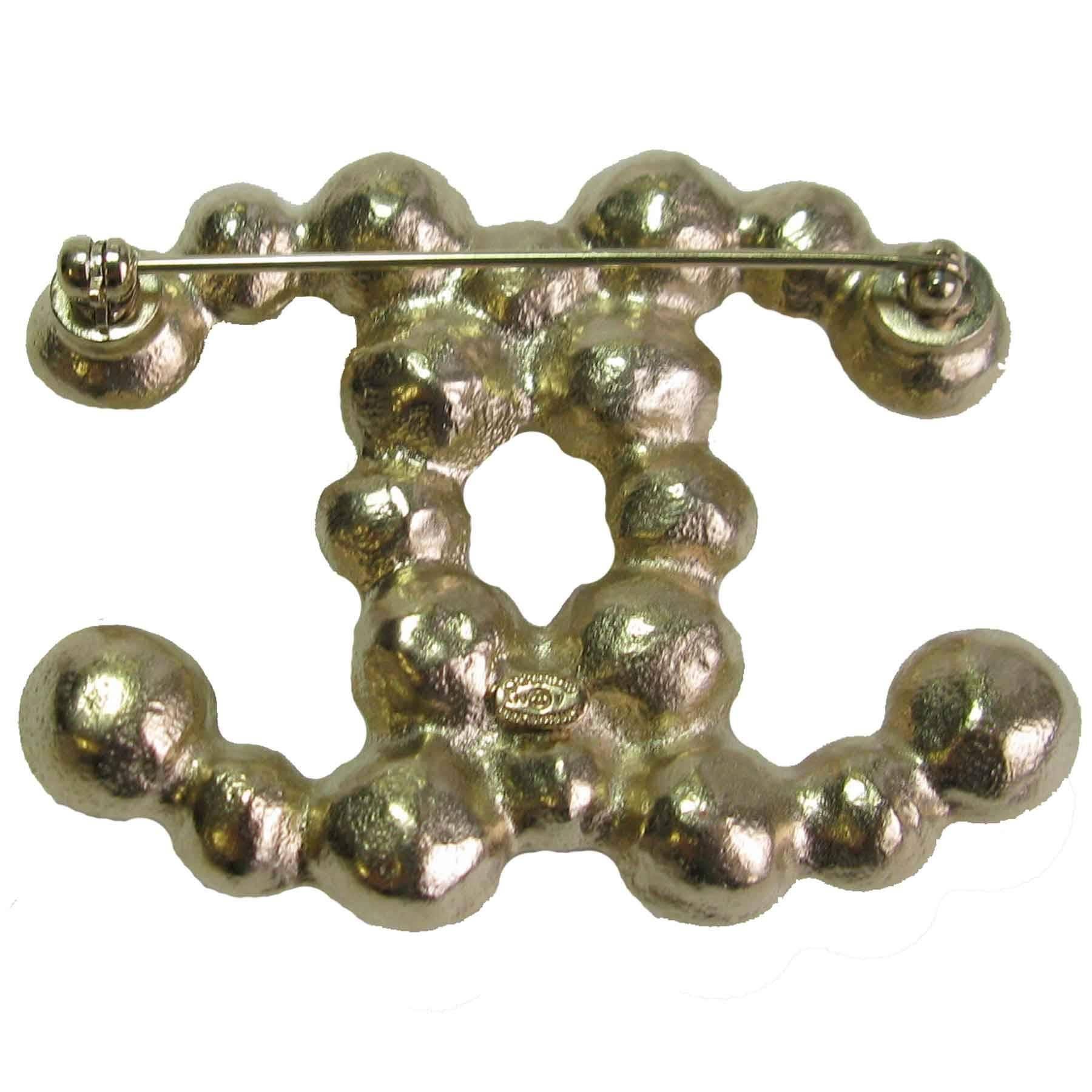 Women's Chanel Gilt Metal and Glass Pearls CC Brooch