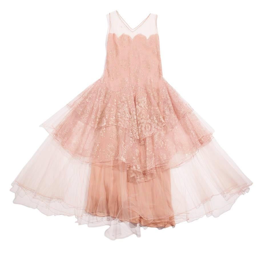 Christian Dior by John Galliano Pale Pink Tulle Evening Dress Size 38 For Sale
