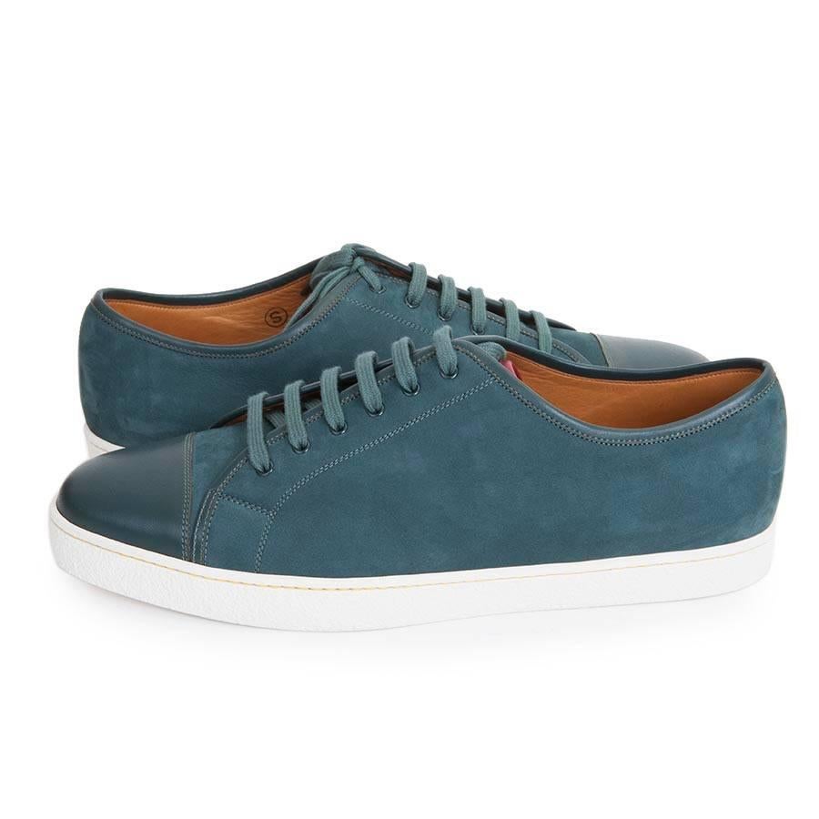 Black John Lobb Sneakers Blue Suede and Leather