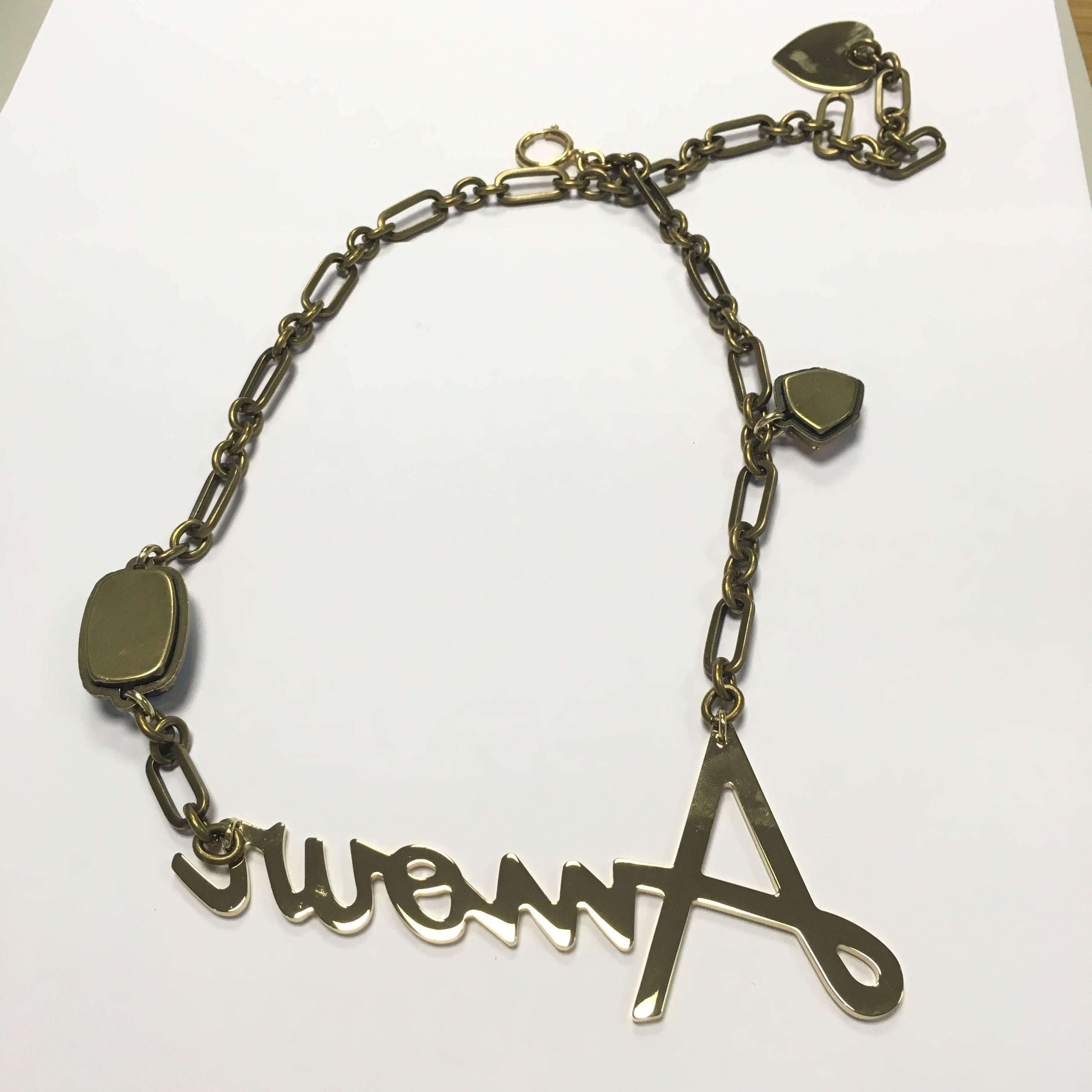 LANVIN Necklace with LOVE Golden Pendant In Excellent Condition For Sale In Paris, FR