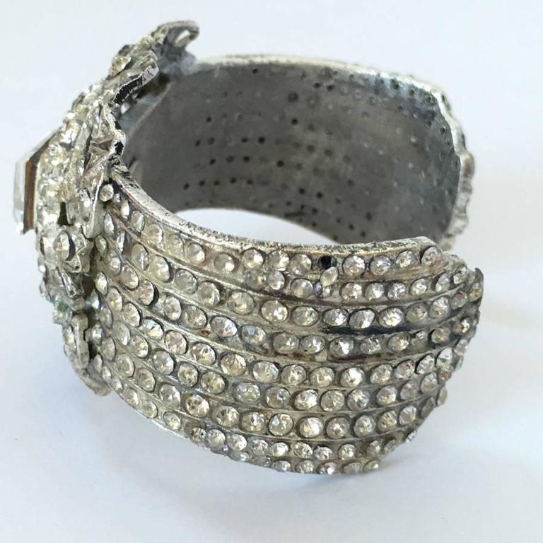 CHANEL Couture Cuff in Silver Metal and Strass For Sale at 1stDibs