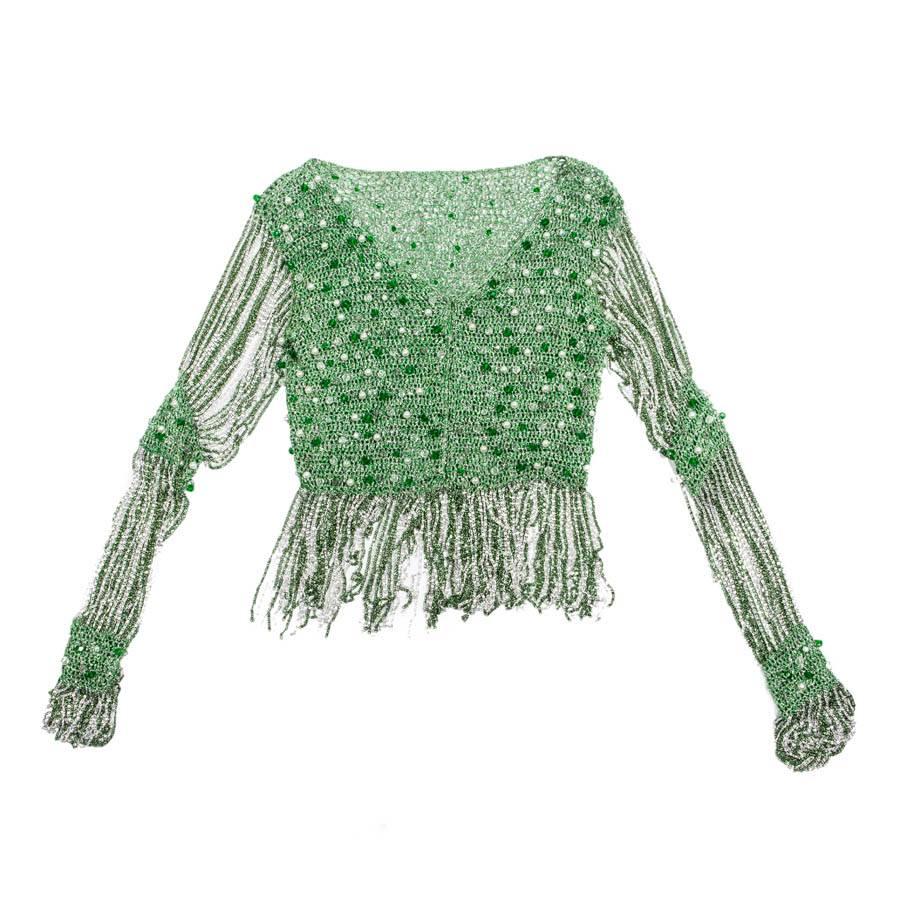 Azzaro Top in Crochet and Green Pearls For Sale