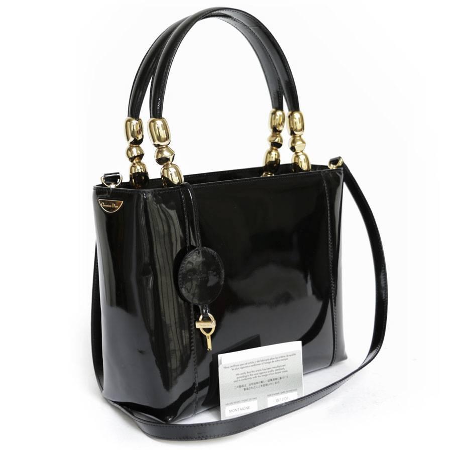 Christian Dior Lady Dior Bag in Vintage Black Patent Leather In Excellent Condition In Paris, FR