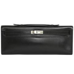 'Kelly Cut' Hermes Clutch in Black Box Leather