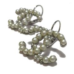 Chanel CC Pearl and Silver Plated Metal Stud Earrings