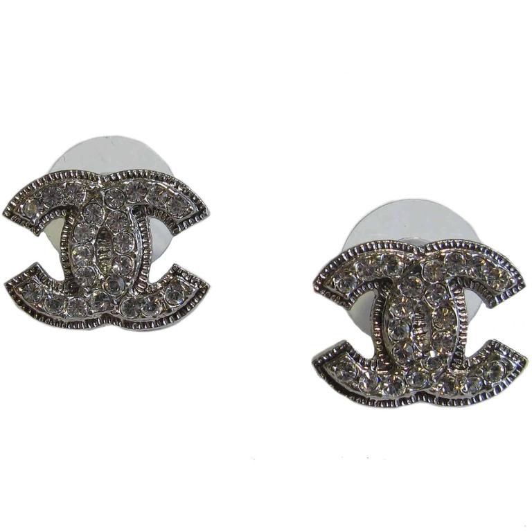 Chanel Earrings In Rhinestones And Silver Plated Metal For At Chanel Earrings In Rhinestones And Silver Plated Metal For